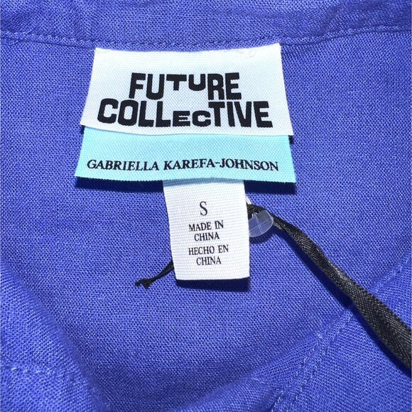 Future Collective Gabriella Purple Button-Down Shirt Small 55%Linen 45%Rayon - Picture 3 of 5